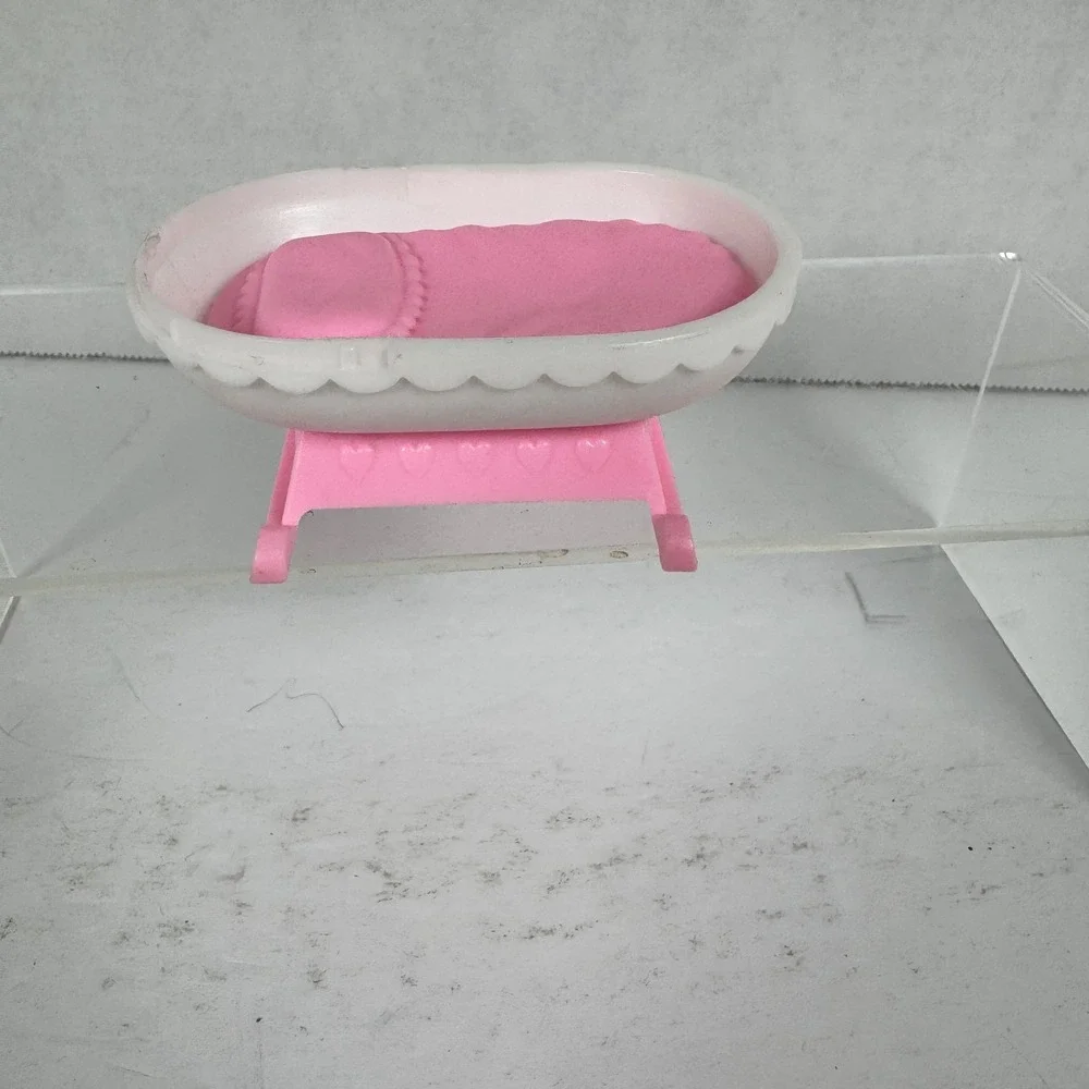Vintage ARCO Pink and White Rocking Dollhouse‎ Cradle Bed Miniature Furniture